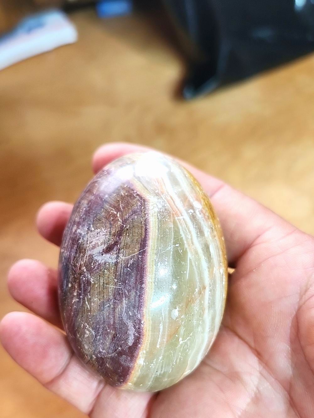 Unpolished Multicolor Onyx/Agate Palm Stone - Green & Purple, Cream